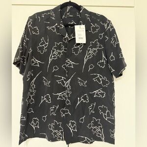 Theory Black Multi Sketch Floral Shirt